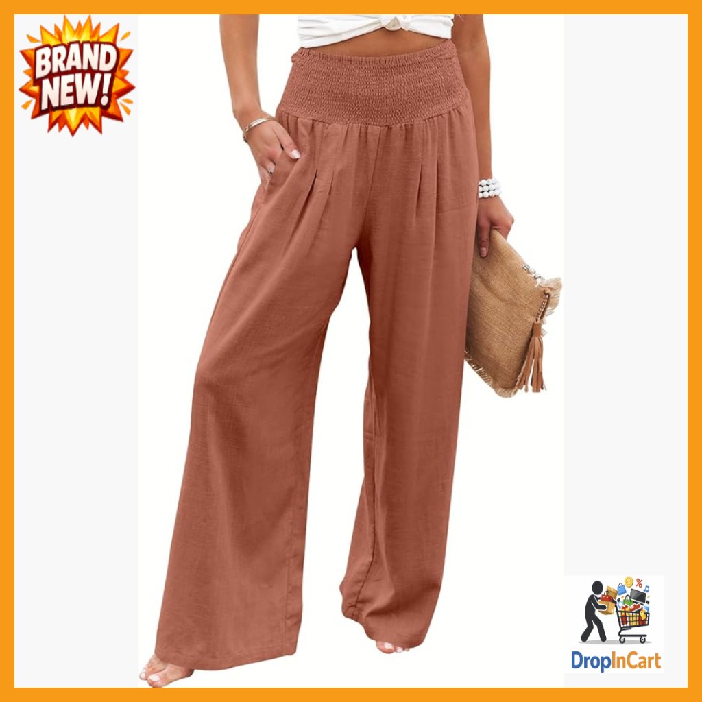 Linen Palazzo Pants Wide Leg High Waist Boho Casual Lounge Pant Summer
